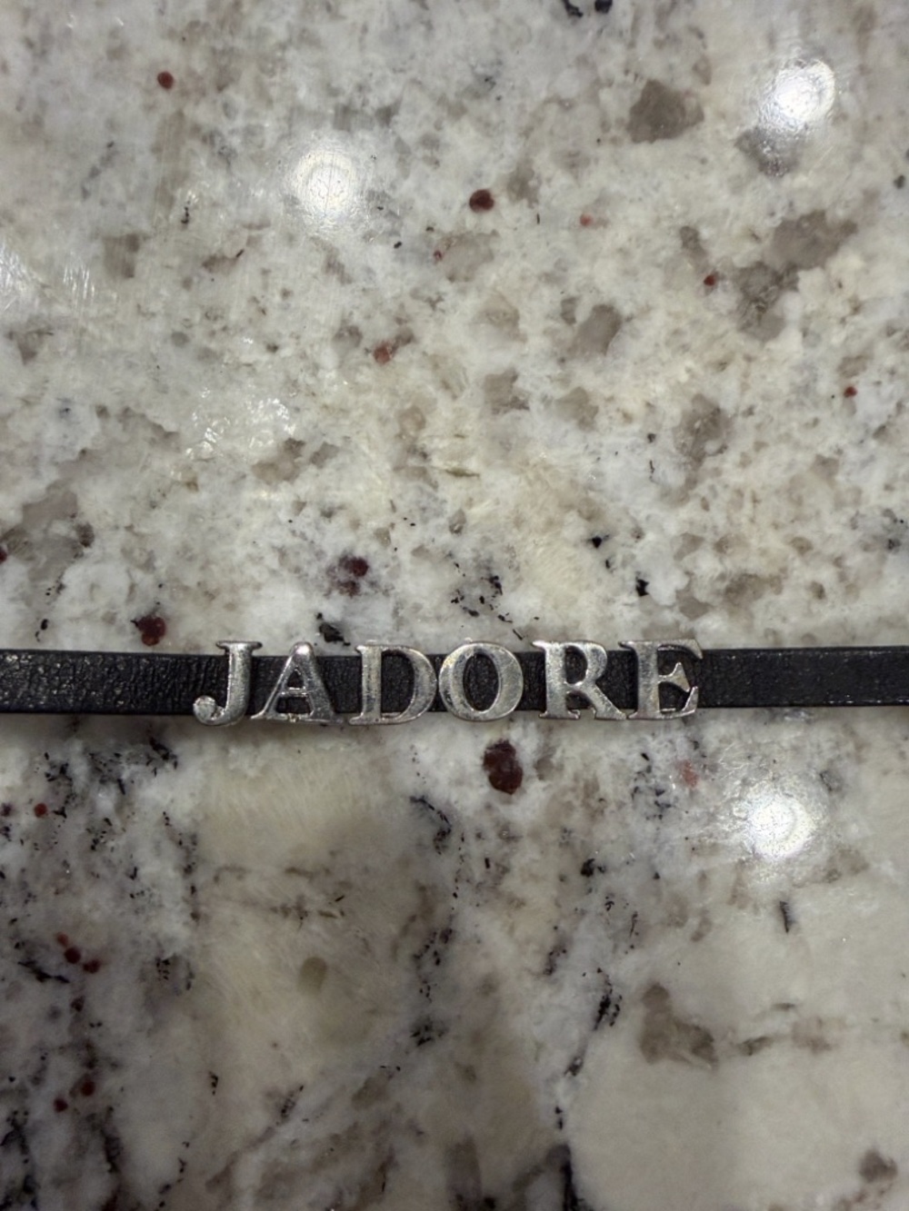 J'Adore Silver Letter Accent Black Leather Bracelet by DIOR - Picture 2 of 7